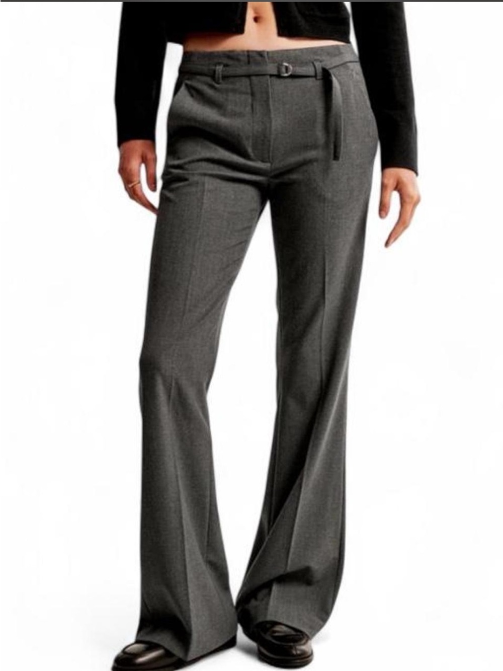 Abercrombie & Fitch Mini Belt Low Rise Flare Tailored Pant in Dark Grey 4/27R